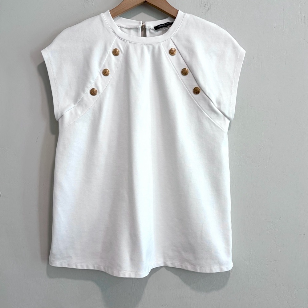 Cable & Gauge Short Sleeve Button Shoulder Ponte Knit Top - Picture 2 of 10